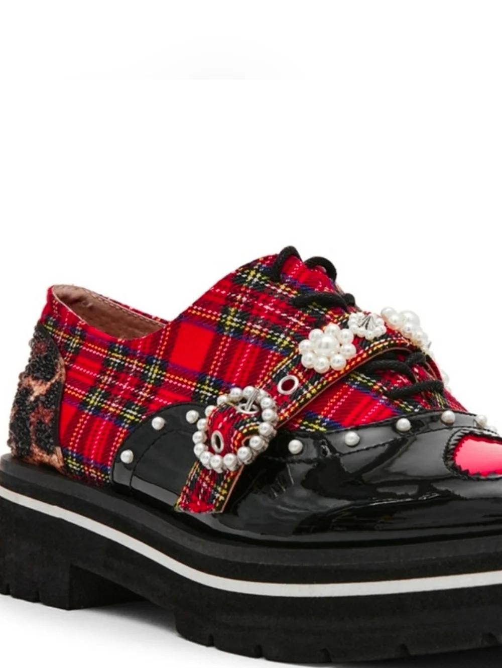 ❤️▪️Betsey Johnson🔹️▪️Simonnee Red Plaid Embellished Platform Oxford Loafers
